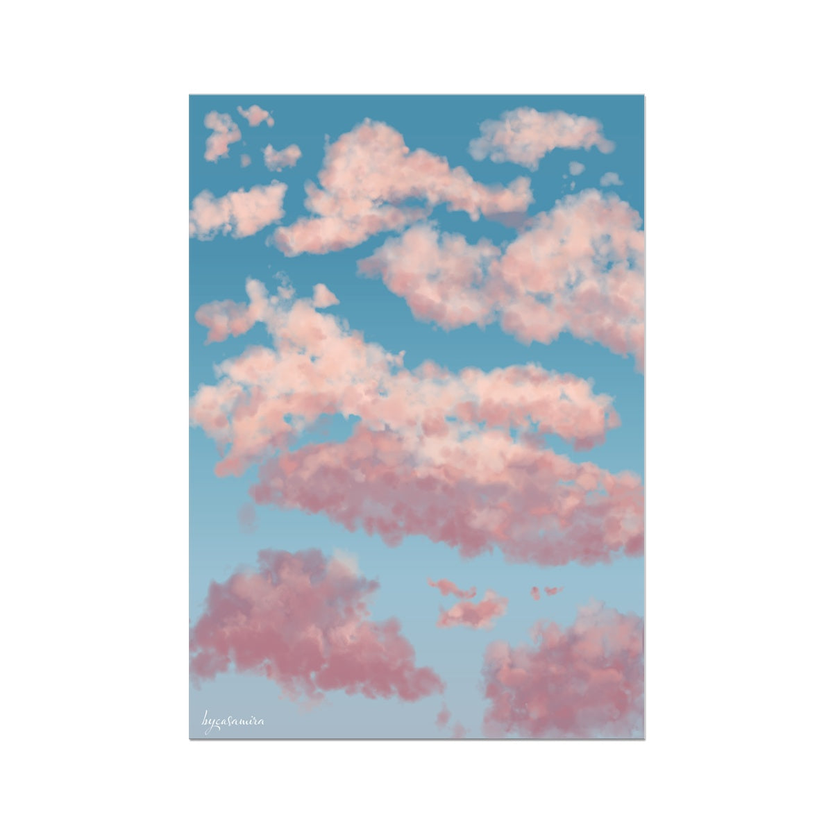 Giclée Wall Art Print of Dreamy Pink Cotton Candy Clouds against a beautiful blue sky.