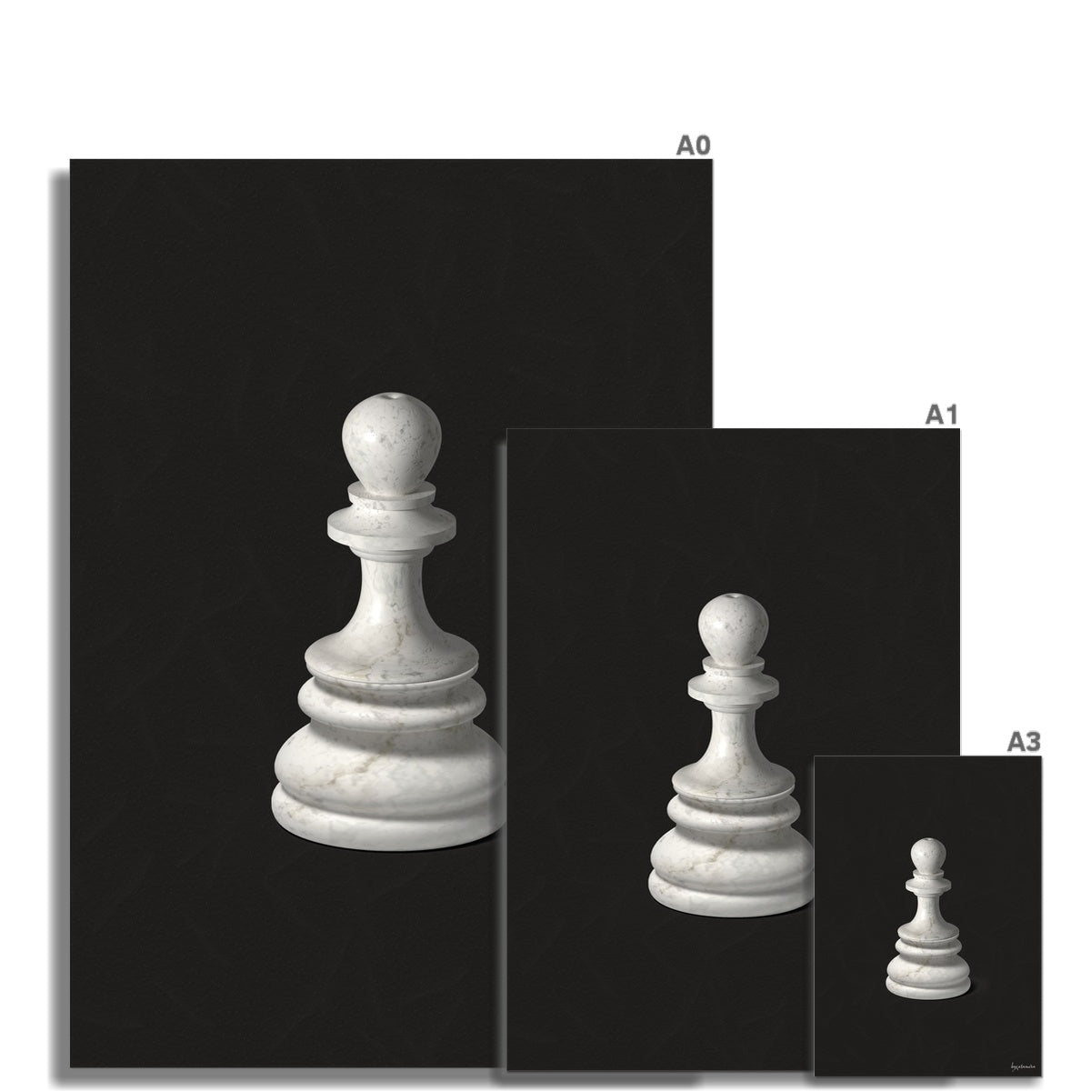 Wall art print size guide, showing the sizes: A0, A1, A3