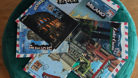 Vintage Travel Postcards paired with custom-designed airmail envelopes. This is the first Spain Pack featuring Barcelona, Madrid, Bilbao and Valencia.