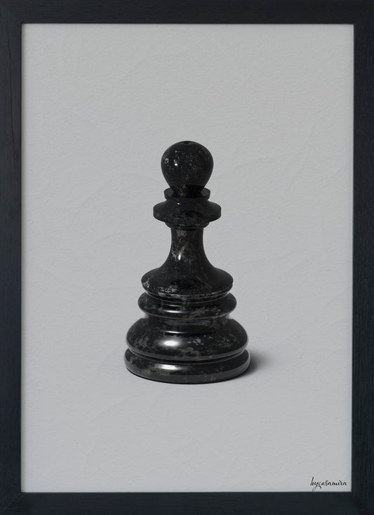 Black marble chess piece on a light gray background