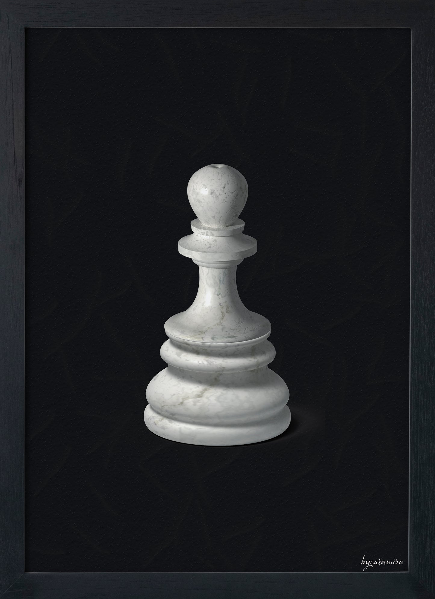 White marble pawn chess piece on a light black background.